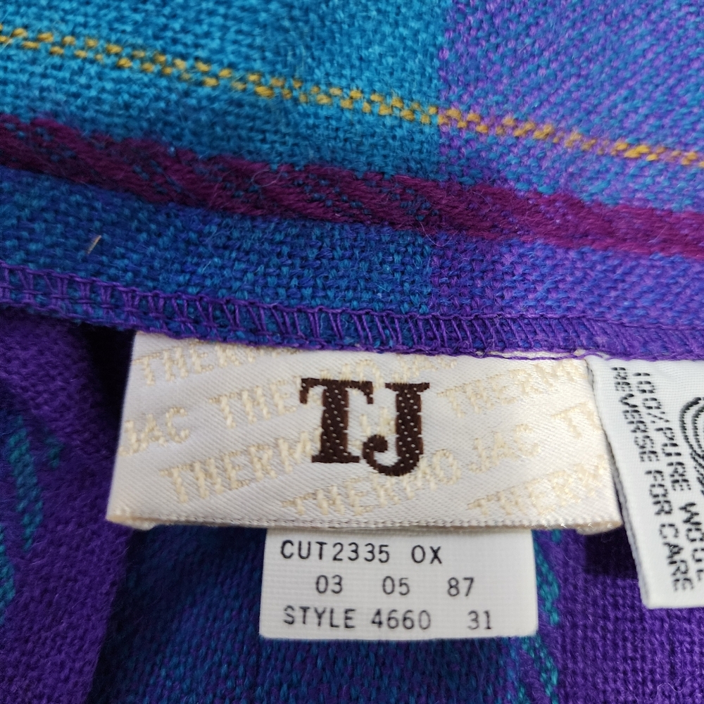 VTG 1987 TJ Thermo Jac Pure Wool Pleated Midi Skirt Teal/Purple Plaid Waist 30" - Picture 9 of 10